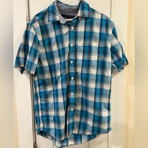 Tommy Hilfiger Men's Casual Blue and White Plaid Shirt